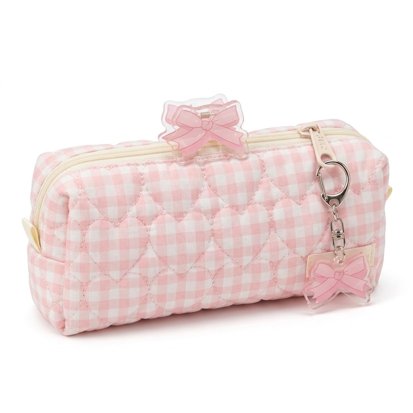 MAUDFEK Bow Pencil Case, Pink Pencil Case for Girls, Cute Aesthetic with Bow Keychain and Clip, Stationery Organisation