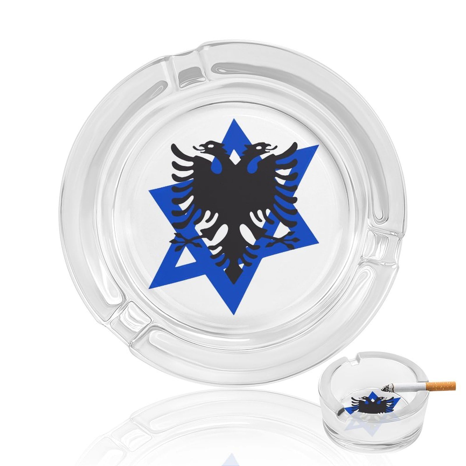 Nclqvjxzkhw Style Albanian Greatness Flag Israel Symbol Glass Ashtray Round Ash Tray Smoking Trays For Home Garden Outdoor