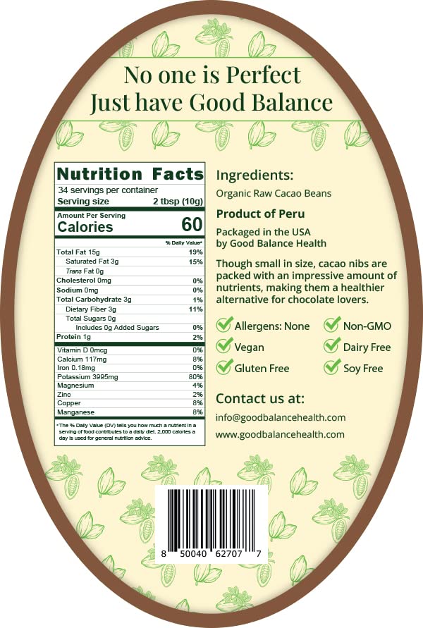 Miniatura 2 de Good Balance Health Raw Cacao Nibs, alternativa a las chispas de chocolate, perfectas para hornear, batidos, a base de plantas, orgánicas, sin