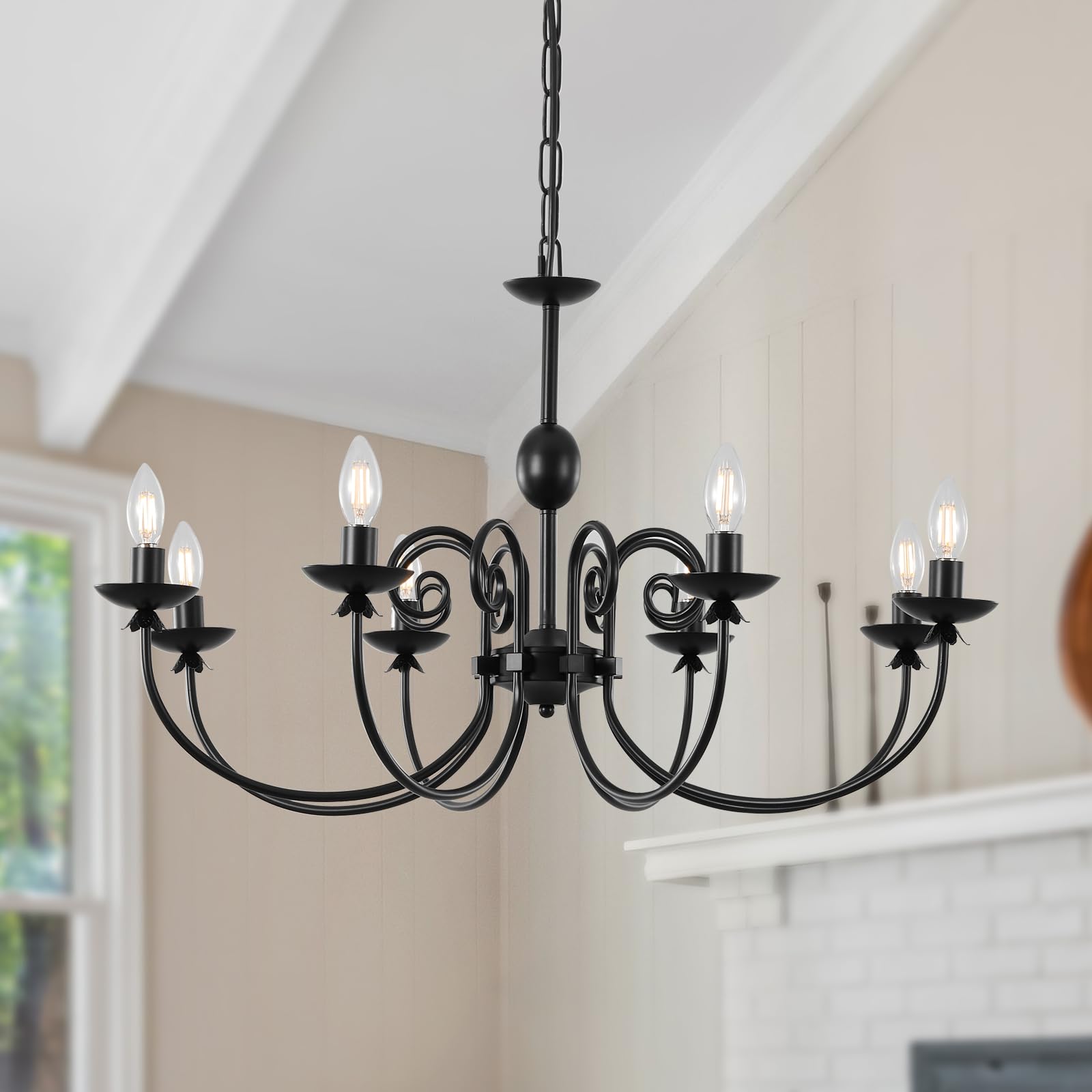 Black Chandelier Light Fixture 8 Light Vintage Candle Chandeliers Dining Room Chandelier Over Table for Kitchen Bedroom Living Room Hotels Stores 33in E12