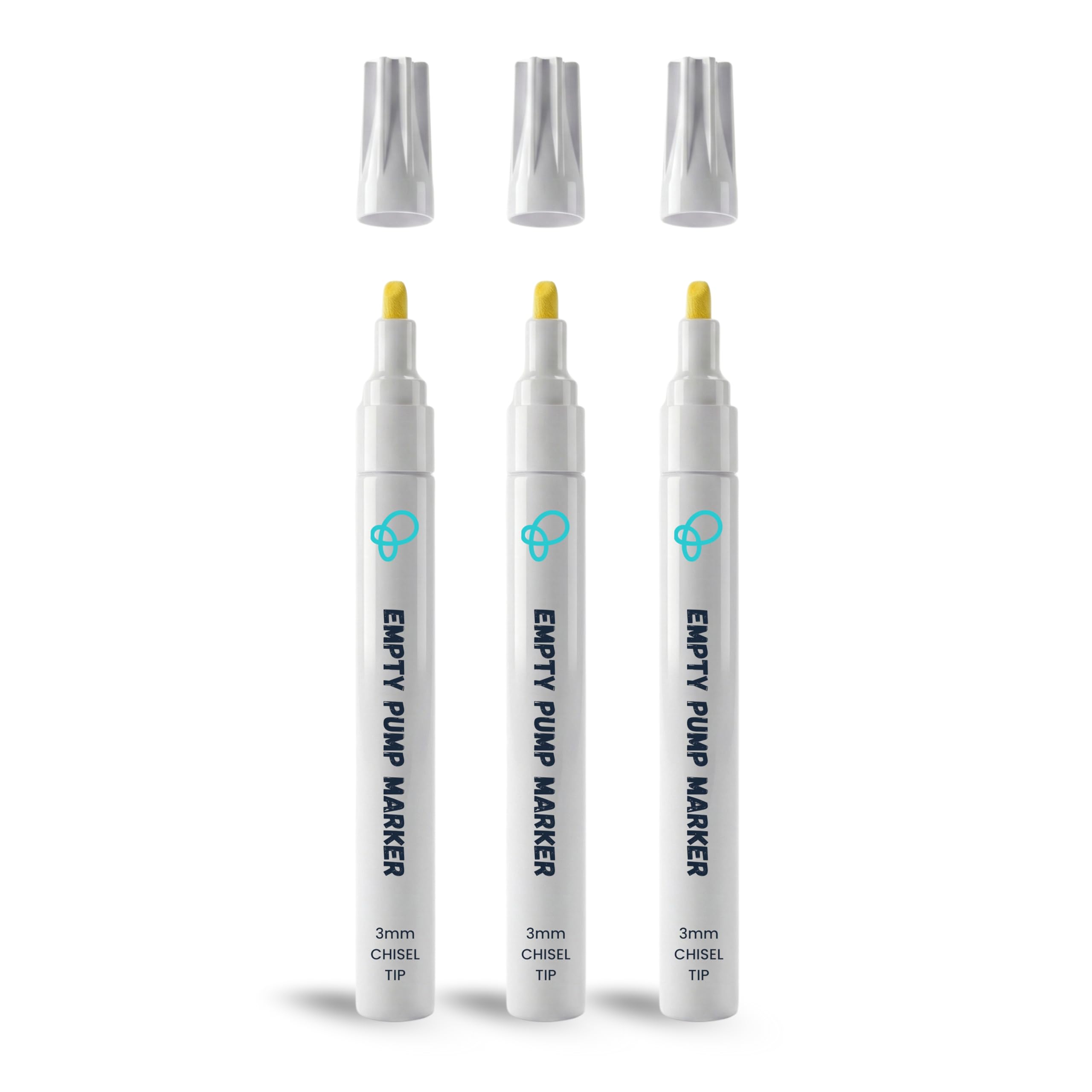 Paintsmiths 3 Pack Empty Aluminium Pump Action Marker Pen - 3mm Chisel Tip - 10ml Capacity - Fill with Inks, Paint - For Drawing, Painting, Artwork and Touch Up