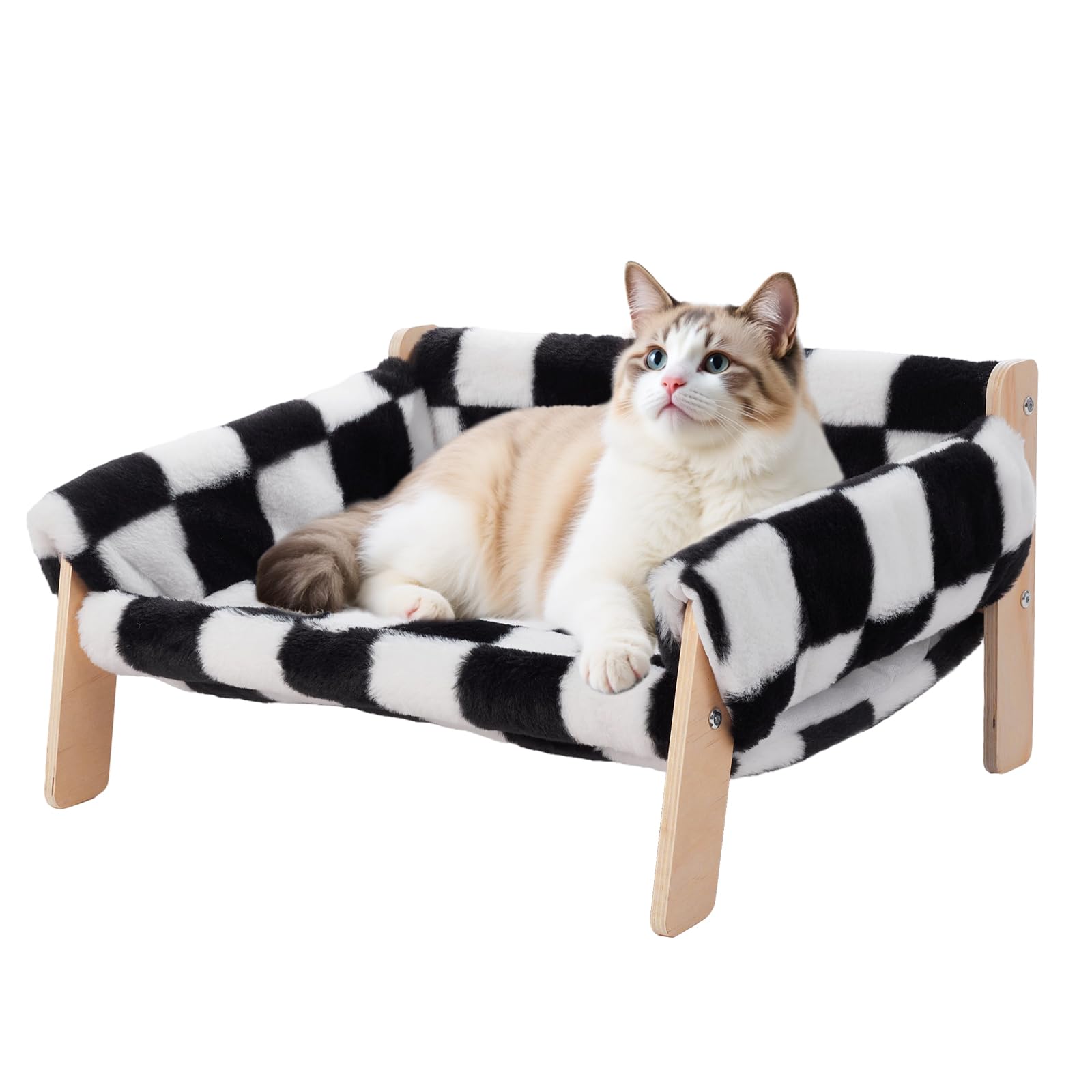 The Fellie Large Cats Sofa Bed, Sturdy Wooden Pet Sofa for Indoor Cats, Plush Velvet Cat Couch 56 x 45 x 27cm, Wooden Cat Hammock with Removable Washable Cover Suitable for Kitten, Puppy Up to 10 kg