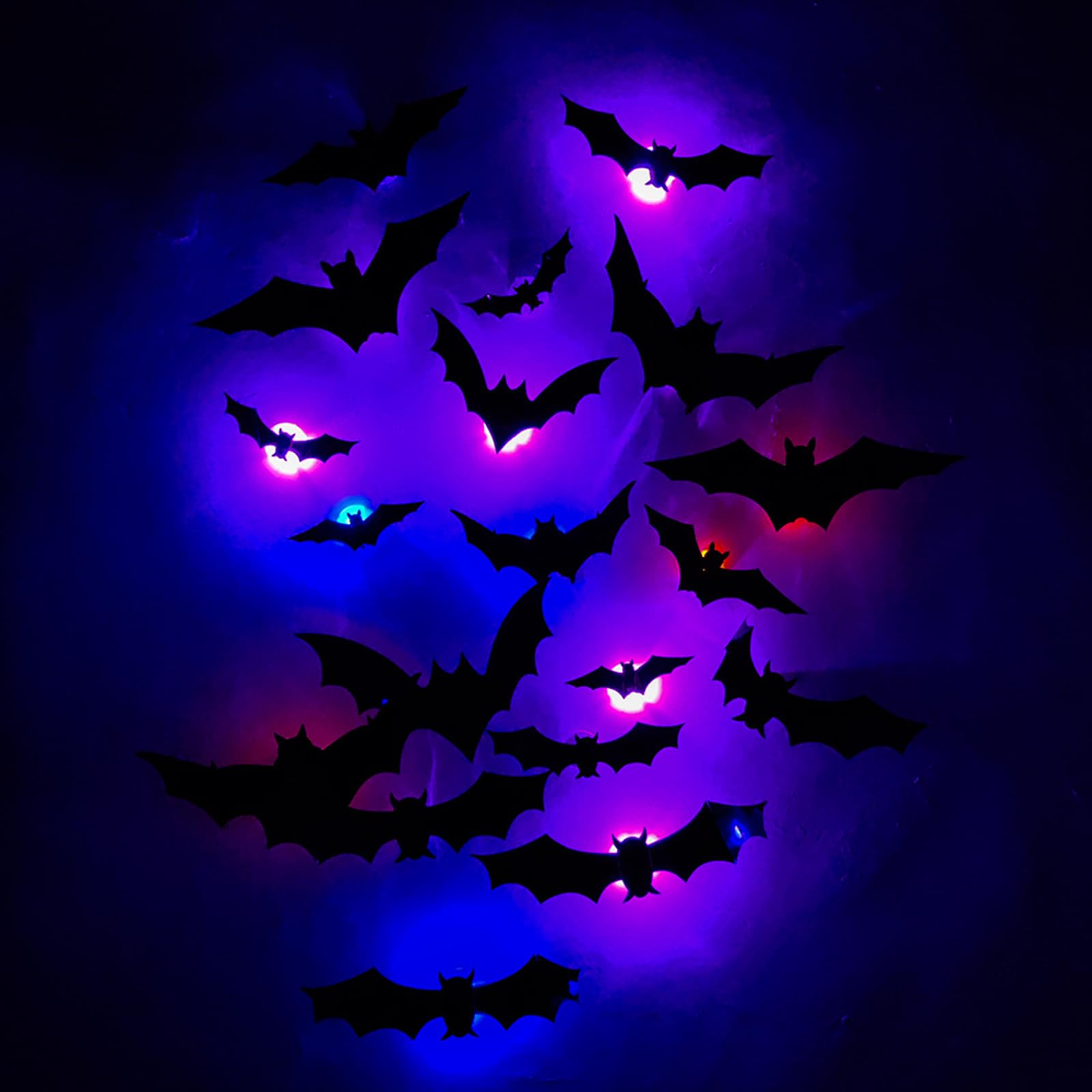 Voqghtu 12 Bats Light Up Bats For Halloween Bat Design Led Decoration,Hanging Bats,Halloween Window Stickers,Autumn Window Stickers,For Living Room, Garden, Bedroom Decor