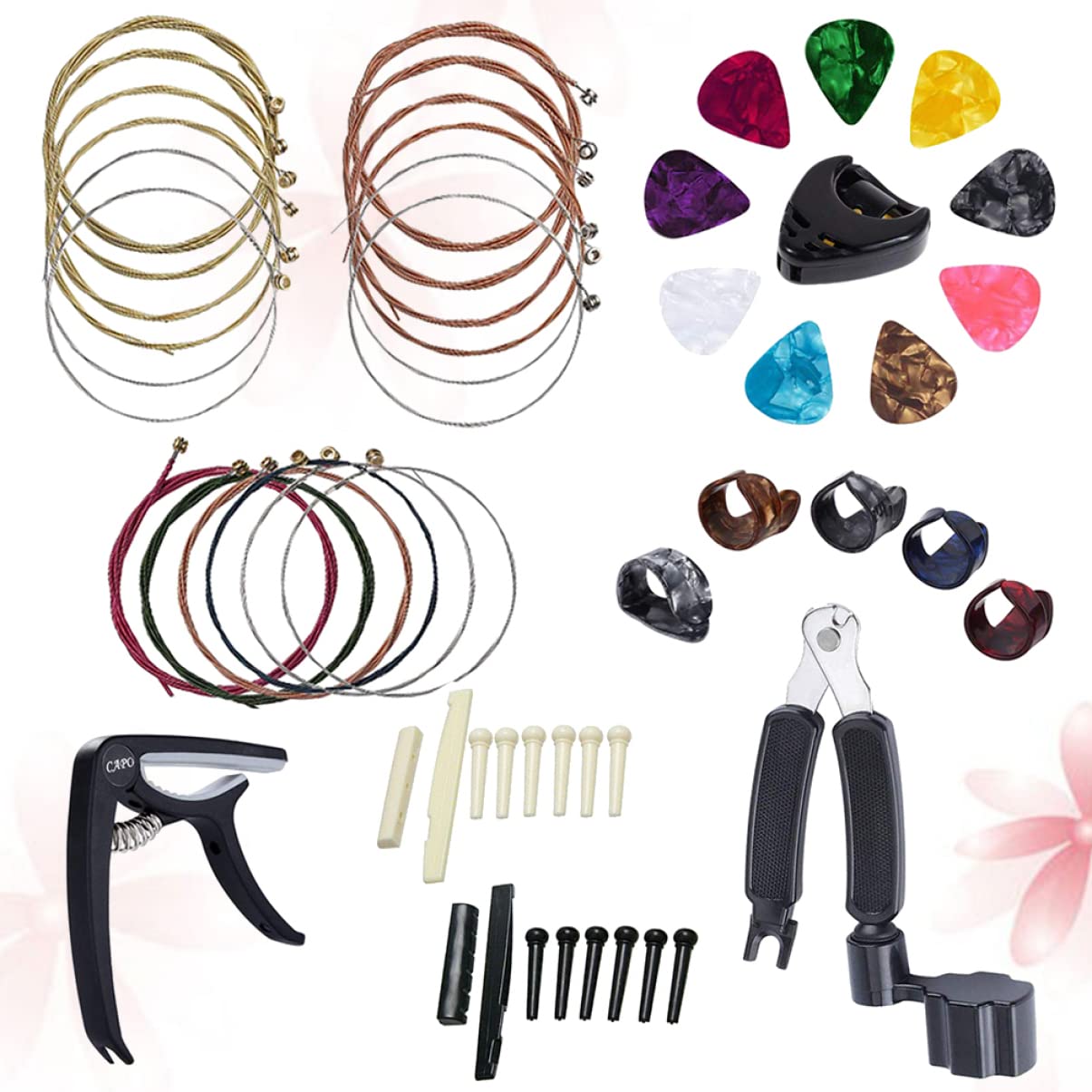 ibasenice 3pezzi Accessori Per Chitarra Capotasto Avvolgitore Di Corde e Plettri Kit Completo Per Chitarristi Facile Da Usare e Portatile Nero