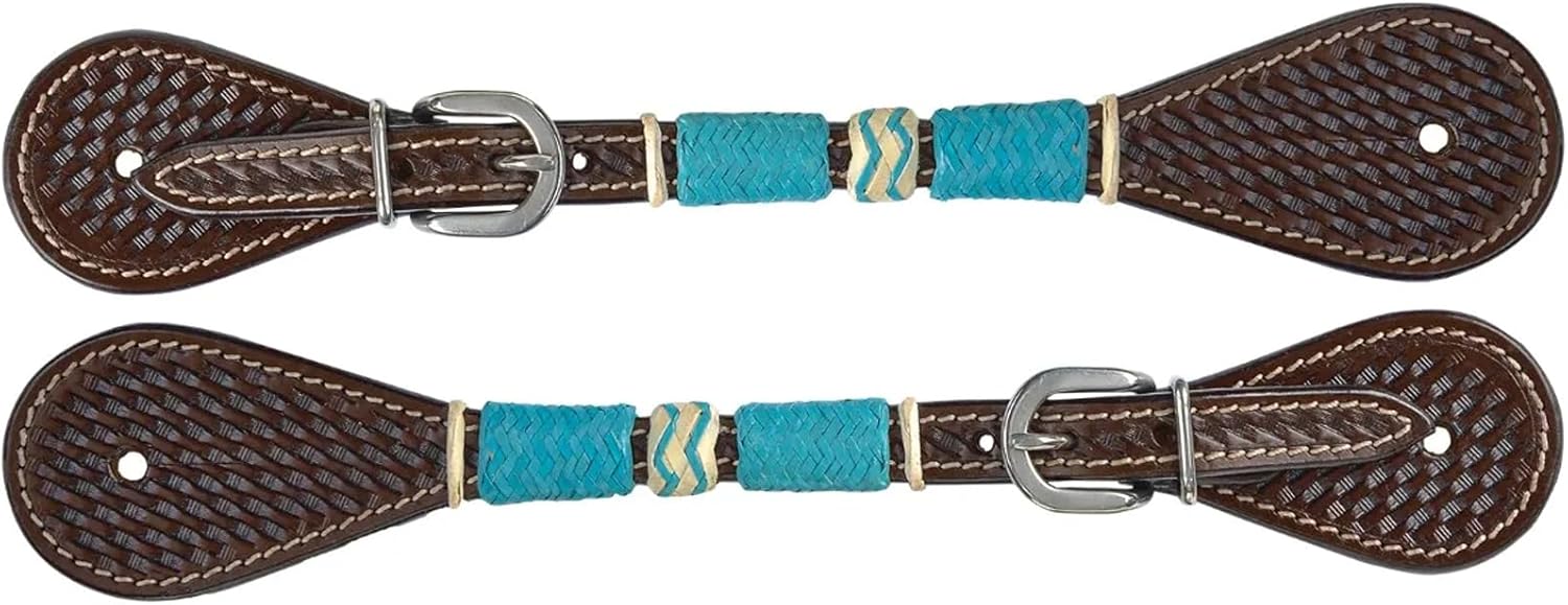 Circle Y Women & Youth Turquoise Round Up Durable Western Double Leather Ply Adjustable 7 1/2" - 9" Spur Straps for Boots - Pair | Equestrian Accessories