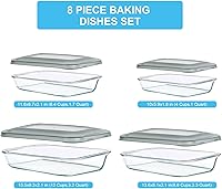 Vista 2 de KOMUEE Juego de 8 platos de vidrio para hornear con tapas, bandeja rectangular de vidrio para hornear con tapas, moldes para lasaña, sobras, cocina