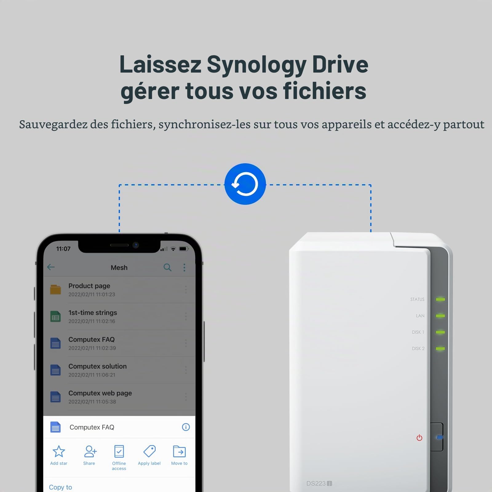 Synology DiskStation DS223J Disque de Stockage réseau Blanc