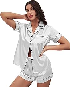 Pijama Americano Feminino Shortdoll Cetim Seda Elastano - Branco