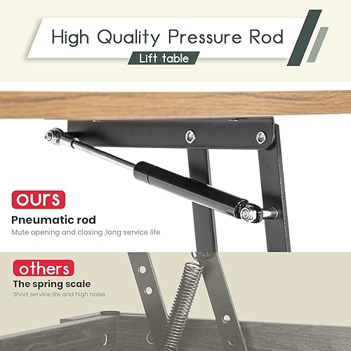 Miniatura 5 de FDW con compartimento de almacenamiento oculto y estante inferior, mesa de centro con elevador superior para sala de estar (marrón)