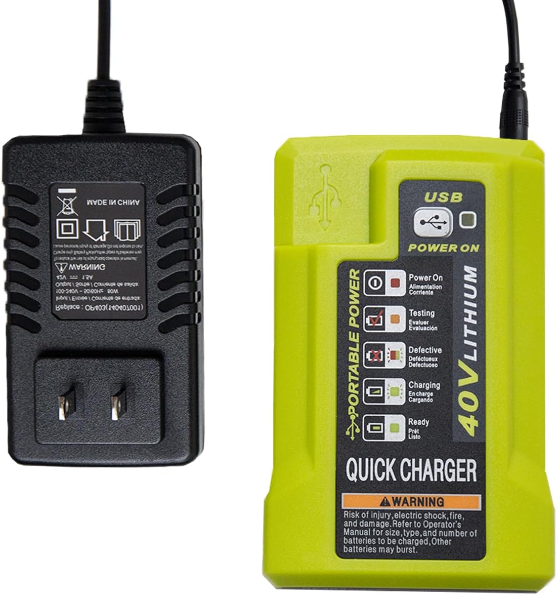 OP403 USB Port Battery Charger Replacement for Ryobi 40 Volt Battery Charger P401A OP403 OP403A OP404A OP400 OP401 OP400A OP406A, Compatible with Ryobi 40 Volt li-ion Battery OP40401 OP4040A OP1020A
