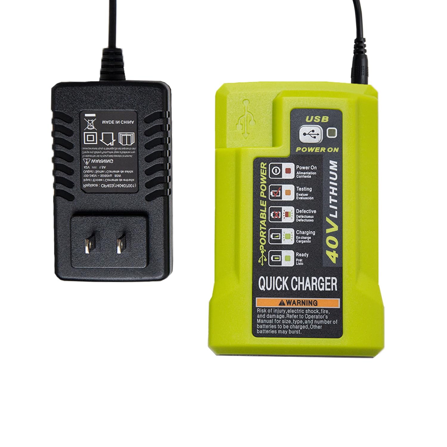 Photo 1 of ***NO CHARGER*** P403 USB Port Battery Charger Replacement for Ryobi 40 Volt Battery Charger P401A OP403 OP403A OP404A OP400 OP401 OP400A OP406A, Compatible with Ryobi 40 Volt li-ion Battery OP40401 OP4040A OP1020A