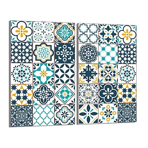 DarHaus Tabla de cortar decorativa de cristal templado y cubre vitro, Placa protectora de vitrocerámica 30 x 52 cm 2 piezas, para inducción, protección contra salpicaduras, decoración, MOSAICO