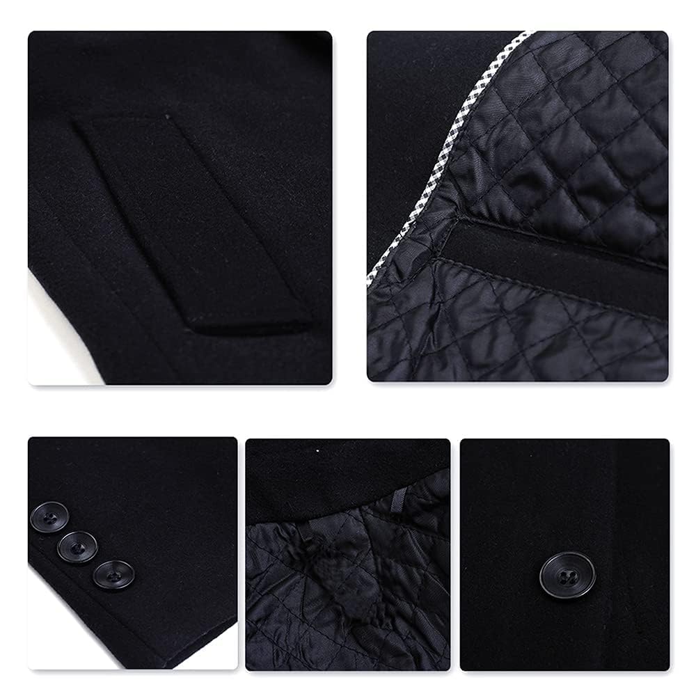 YOUTHUP Cappotto da Uomo Invernale in Lana Spessa Trench Cappotto di Media Lunghezza Slim Fit Imbottito Caldo Casual Peacoat, Nero (Disegno 2), L