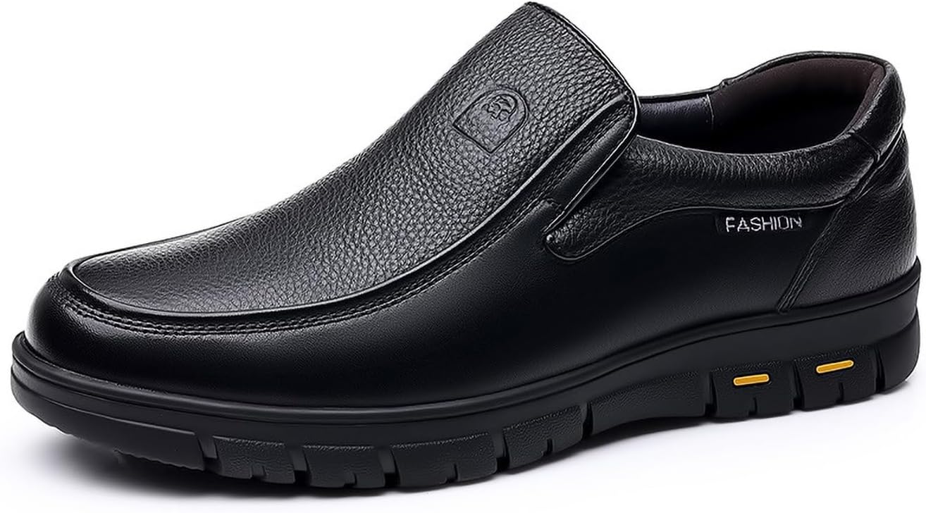 Men's Leather Slip On Loafers Casual Comfortable Round Toe Soft Non Slip Platform Moccasin Walking Shoes Business Office Work Dress Shoes