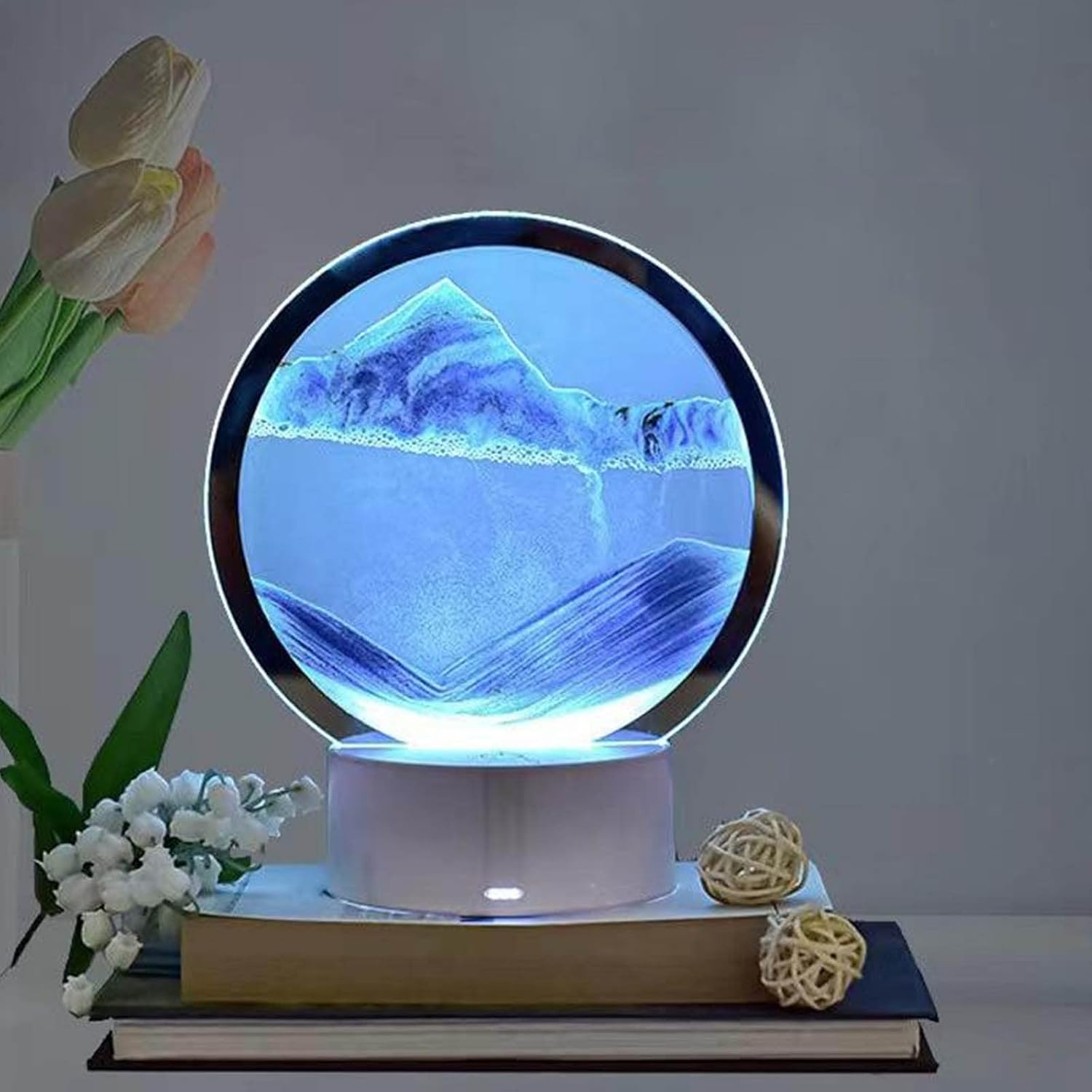 Quicksand Painting Table lamp,Sand Painting Lamp，Hourglass Table Lamp Moving Sand Art Picture Sandscape Flowing Sand Frame Desktop Ornaments Quicksand Painting (Color : Rojo, Size : 16X18.5CM) (Color