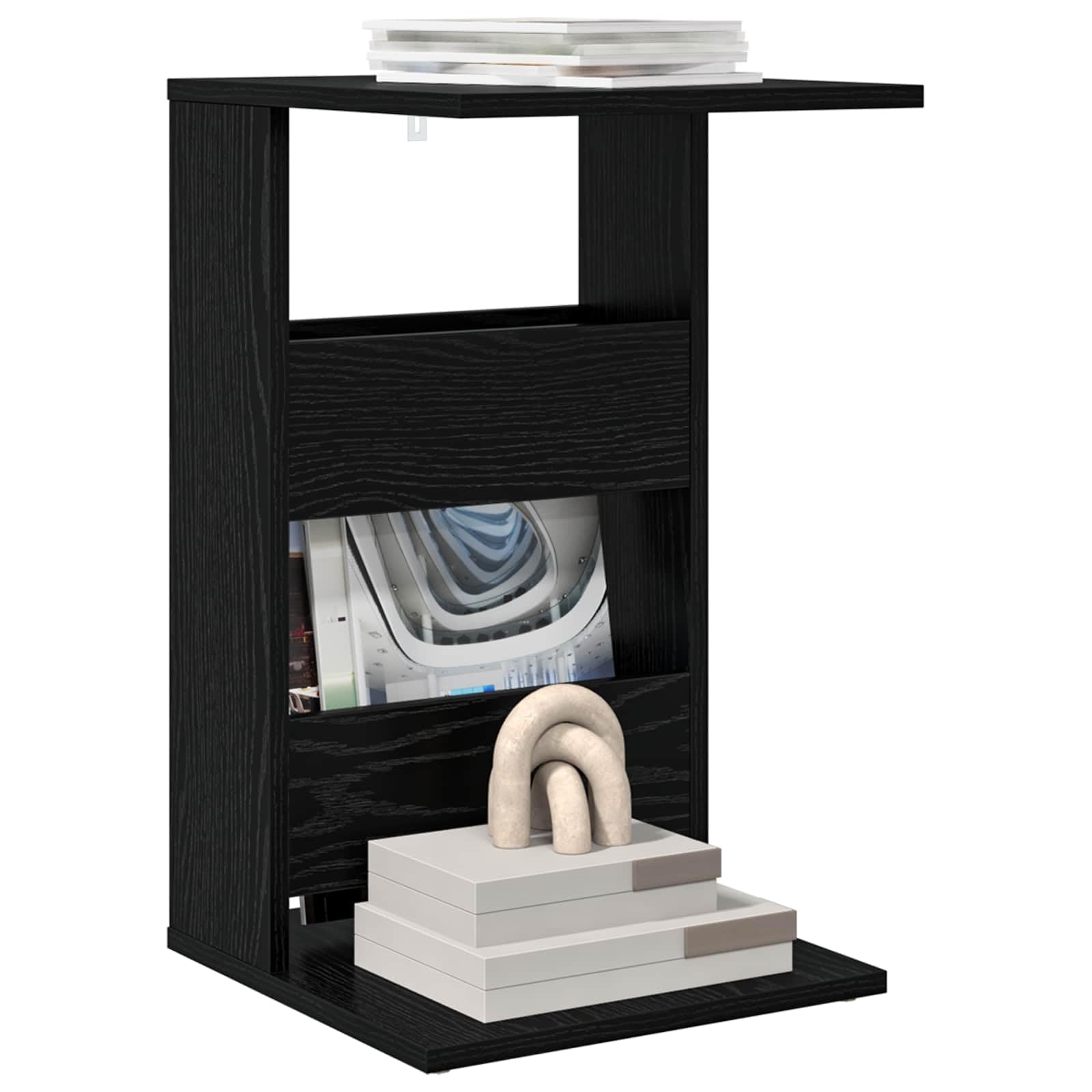Beistelltisch Schwarz Eichen-Optik aus Holzwerkstoff 40 x 35 x 60,5 cm, kompakter Couchtisch mit Ablagefach für Wohnzimmer, Schlafzimmer, Büro, platzsparend und modernes Design