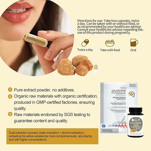 Miniatura 3 de Herbal Treasure Lions - Cápsulas de suplemento de melena de leones, hechas con polvo de melena de león orgánico para claridad mental y suplementos