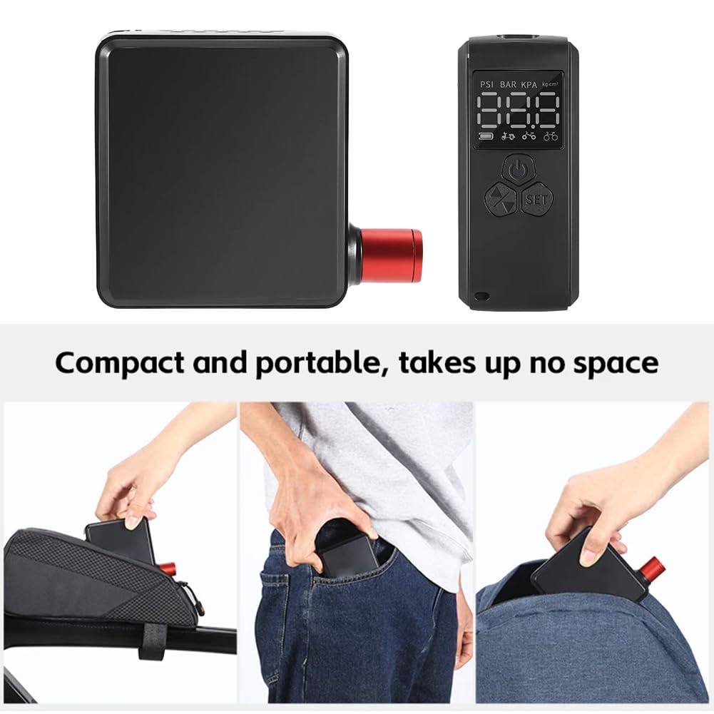 Mini pompe à air électrique avec manomètre LCD 150 PSI Gonfleur portable de pneu de vélo 2400 mAh Type-C Petit compresseur d'air rechargeable pour vélo, voiture, basketball