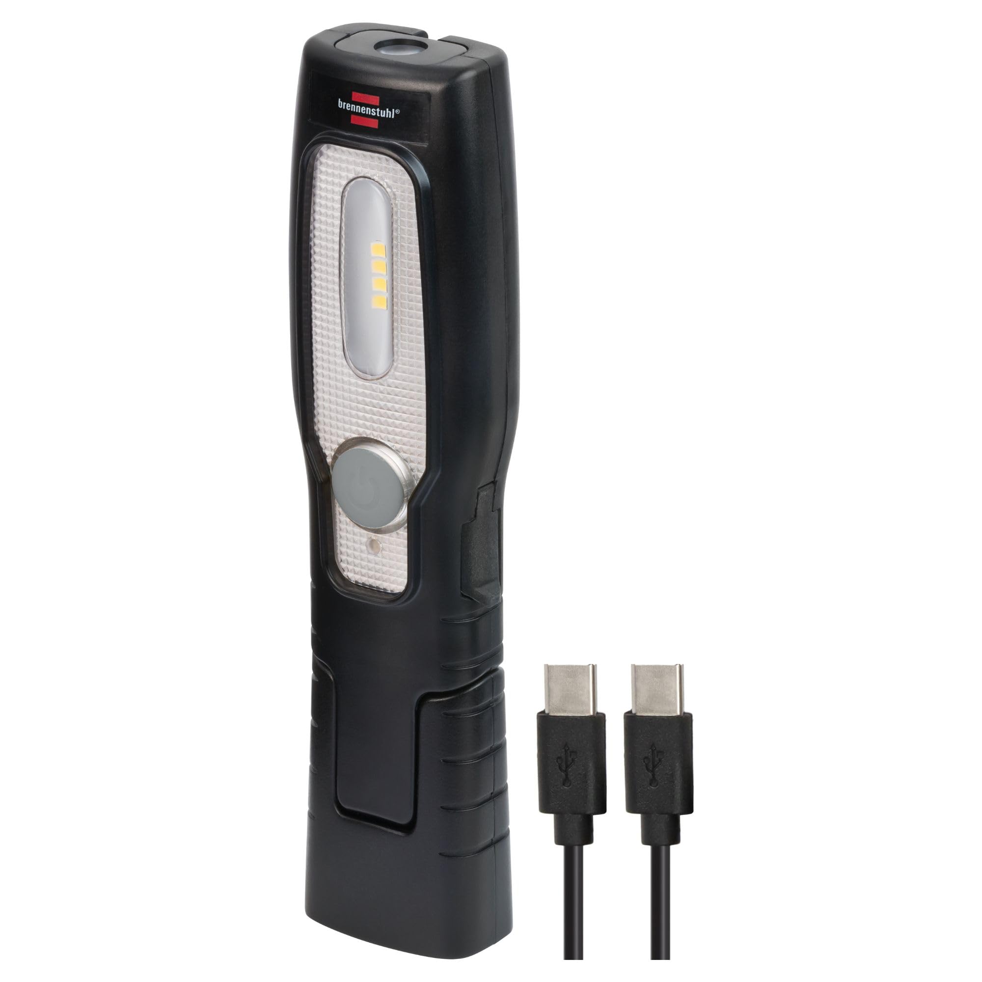 Brennenstuhl LED Rechargeable Hand Lamp HL 201 A/LED Inspection Light with Rechargeable Battery (250 + 70lm, Bendable Base, Handy Work Light with Magnet and Hook, USB C Cable Included)