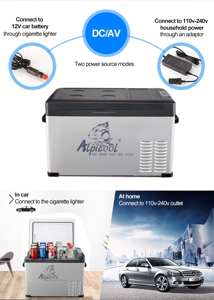 Alpicool C40 Portable Refrigerator 12 Volt Car Freezer 42 Quart(40 Liter) Vehicle,Truck, RV, Boat, Compact Freezer for Travel, Outdoor -12/24V DC and 110-240V AC (Black and Silver) : Automotive