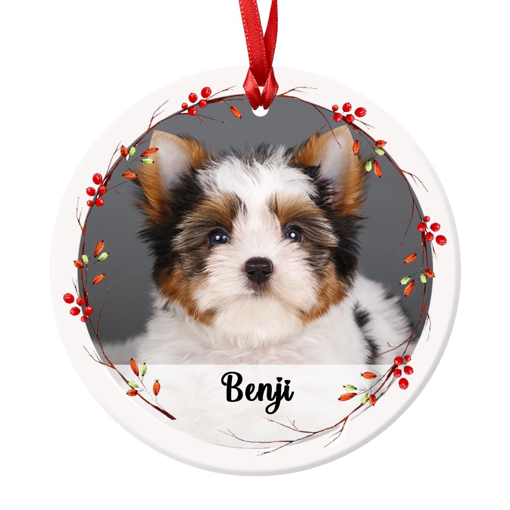 Fuzzy Cactus Red Christmas Tree Wreath Style Personalised Custom Photo Printed Bauble - pet, cat, dog, baby, family portrait Xmas Decoration