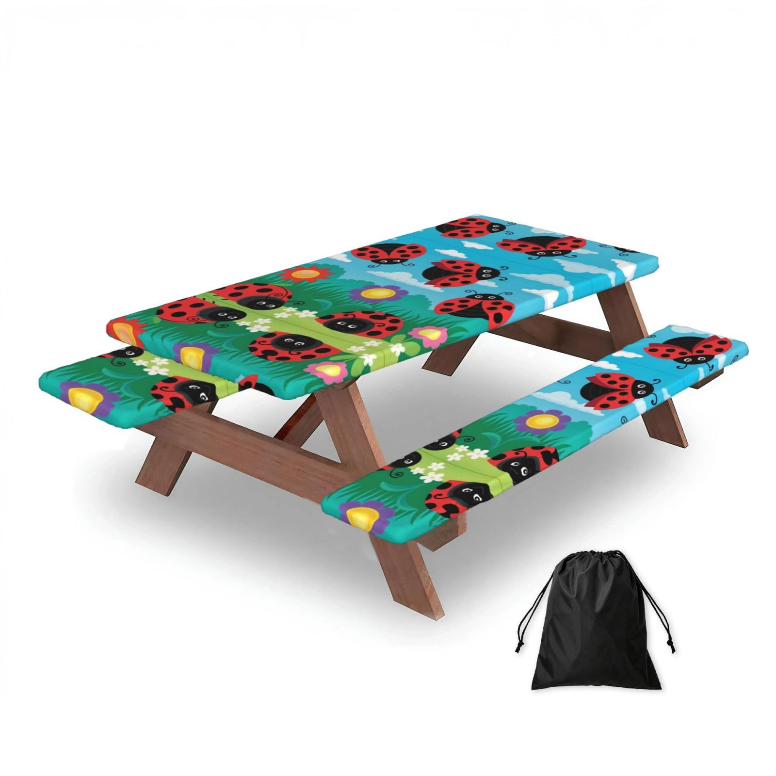 Zqytgfdc Black Ladybug Landscape Rectangular Water-Repellent Picnic Tablecloths, Outdoor Camping, Picnic, Bbq