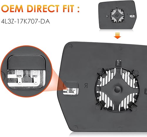Miniatura 2 de Espejo lateral derecho de repuesto compatible con Ford F150 2011 2012 2013 2014 Espejo retrovisor calefactable reemplazo 4L3Z-17K707-DA