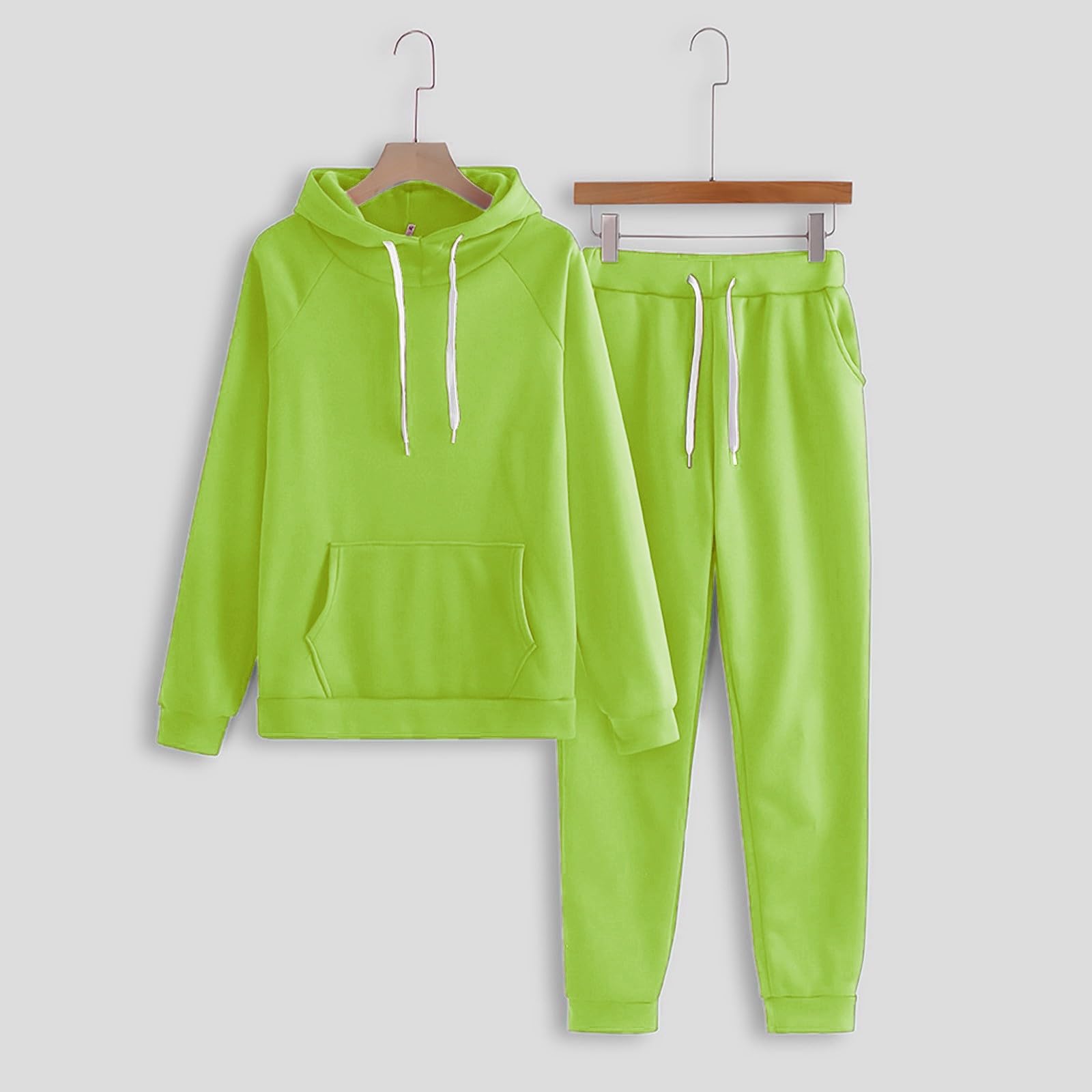 Tenue de loisirs pour femme - Ensemble pyjama côtelé - 2 pièces | Sweat à capuche à manches longues et longue taille élastique, pantalon de loisirs, pyjama avec cordon de serrage et poches