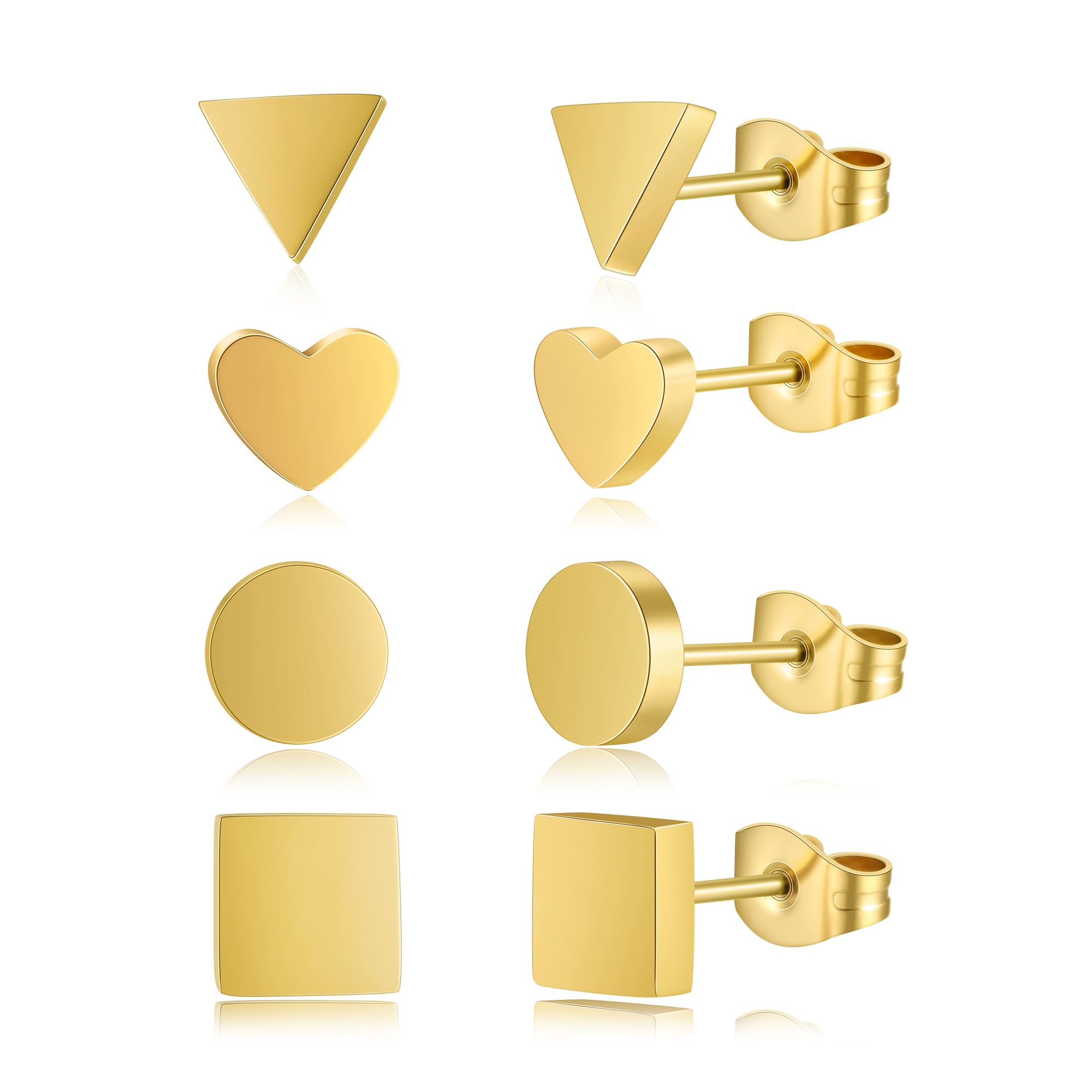 APMMATRound Triangle Heart Square Multi-shape Stainless Steel Stud Earrings Set Male Female 316L Medical Hypoallergenic White Black Gold Plated Fashion Jewelry 3-4 Pairs