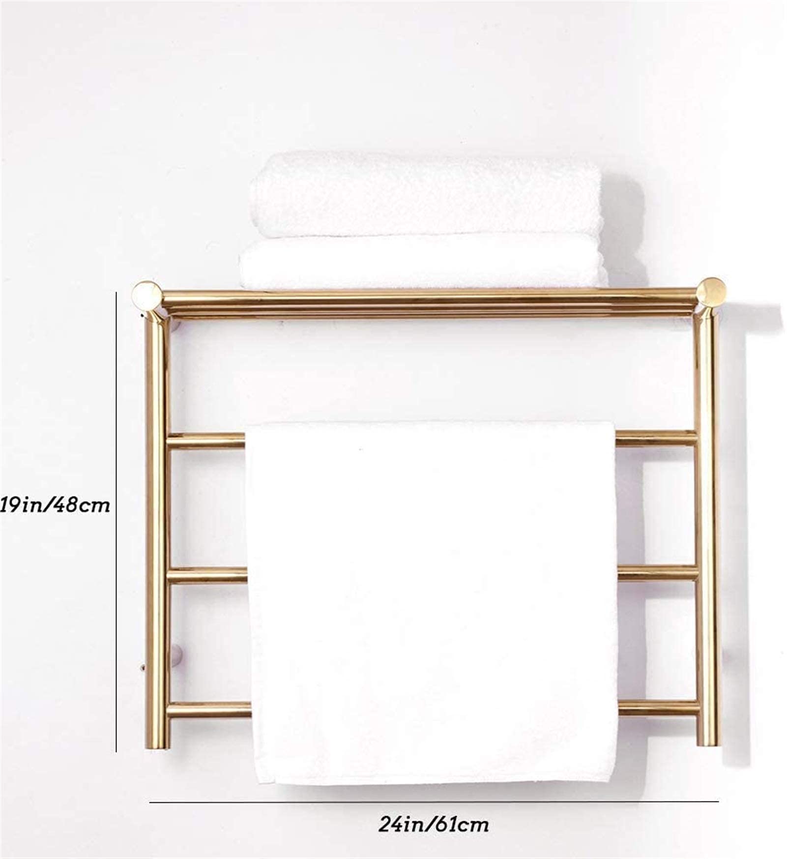 Toallero calefactable de Acero Inoxidable 304, radiador de Pared, toallero eléctrico con Estante para baño, Dorado, 3 Barras
