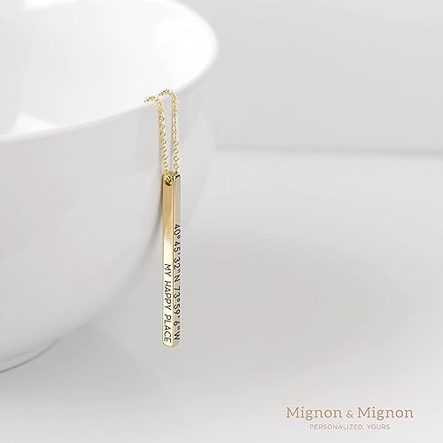Miniatura 4 de MignonandMignon Personalized Coordinates Necklaces for Women Gift for Her Custom Engraved Bar Jewelry with Kids Names for Mom Graduation Gifts - 4SBN