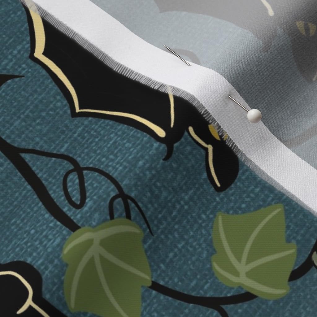 Spoonflower Fabric - Bats Cats Crows Lampshade Black Blue Halloween Pumpkin Printed on Organic Cotton Sateen Fabric by The Yard - Sewing Quilting Apparel Home Decor