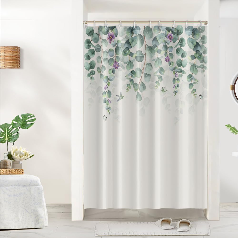 Cortina de Ducha de Hoja Eucalipto, Cortinas de Ducha Verde Oro Abstracto Planta Cortinas de Baño Antimoho Impermeable Lavable Tejido de Poliéster Cortina Ducha con 12 Ganchos 120x200cm — view 108