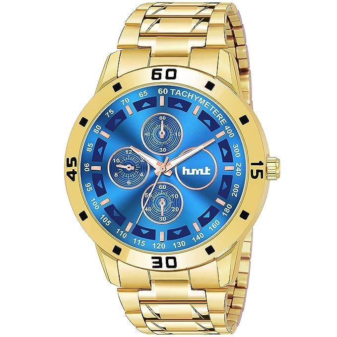 Analogue Stylish & Classic Watch for Boys & Men, Gold Coloured Metal Finished Golden Dial Suitable for All Occassions and Events. (Blue) (B0CD882VVP) Amazon Price History, Amazon Price Tracker