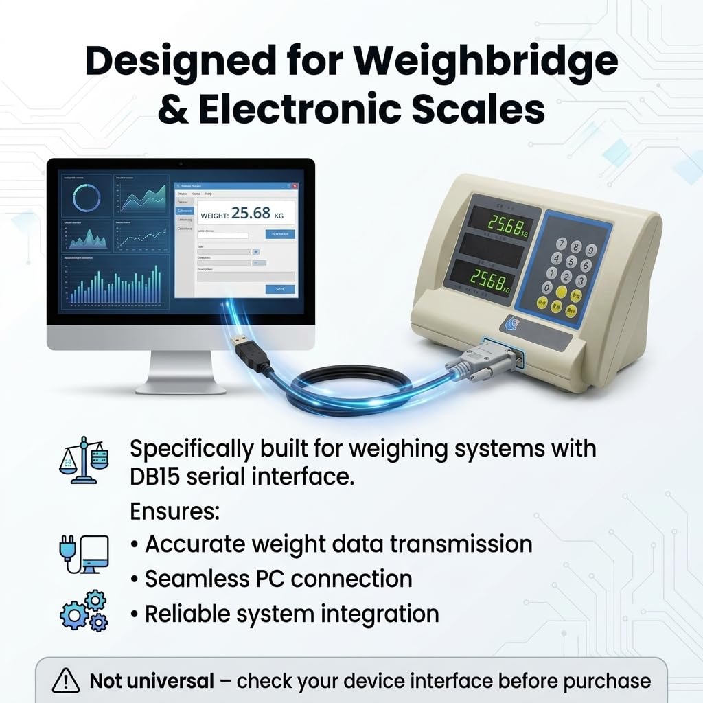 FT232RL USB to DB15 Female Serial Communication Cable 1.8 Meters for Dahua Weighbridge/Electronic Weighing Connected to PC