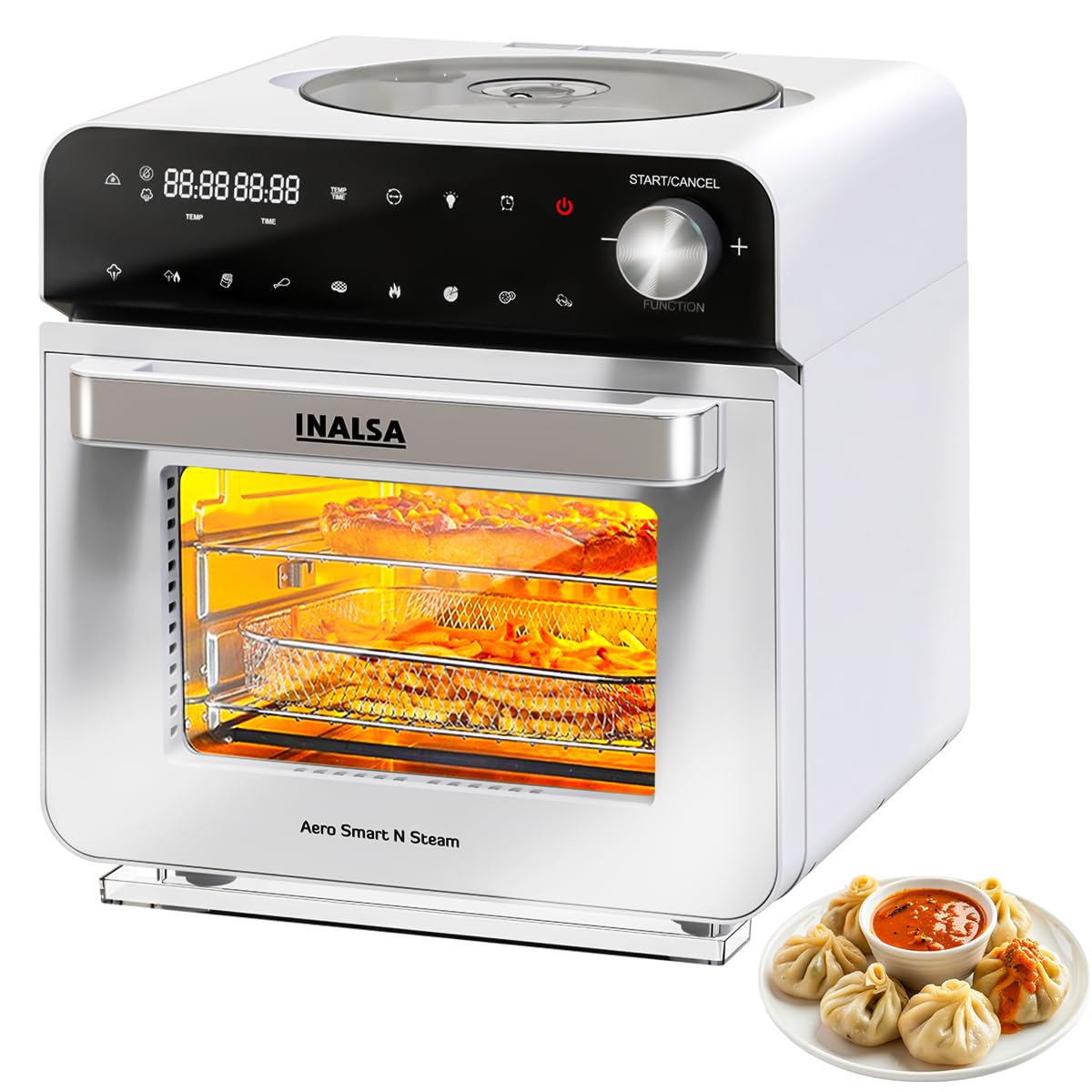 Air fryer,Oven,Steamer,Rotisserie,Convection|1700 W & 15 L|9 Accessories|Air Fry,Roast,Grill,Steam Vegetables,Idli,Momos,Sanitize|Self Clean Function|2 Yr Warranty(Aero Smart N Steam) White