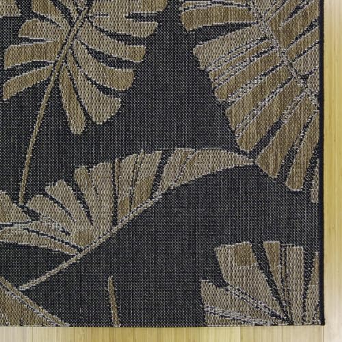 Gertmenian Indoor/Outdoor Kona Coast by Reyn Spooner Runner Rug - 2x6 Runner, Stain & UV Resistant, Ideal for Deck, Patio, Poolside Rooms - Palmtree Leaf, Black Brown, 46687
