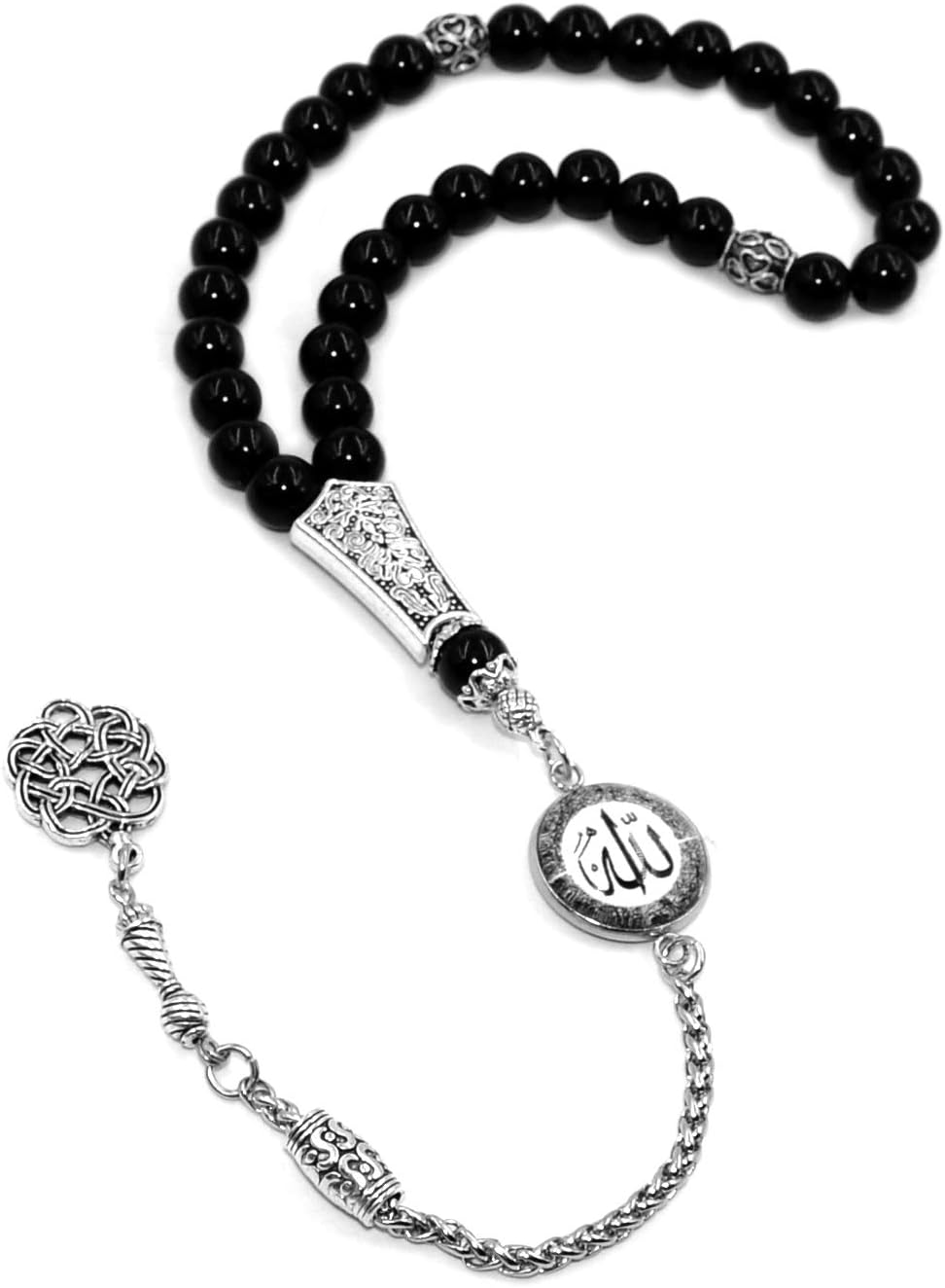 Special -Allah Tassel- Collection (8 mm -33 Beads) Worry Beads - Prayer Beads-Tesbih-Tasbih-Tasbeeh-Misbaha-Masbaha-Subha-Sebha-Sibha-Rosary (Black Agate Stone)
