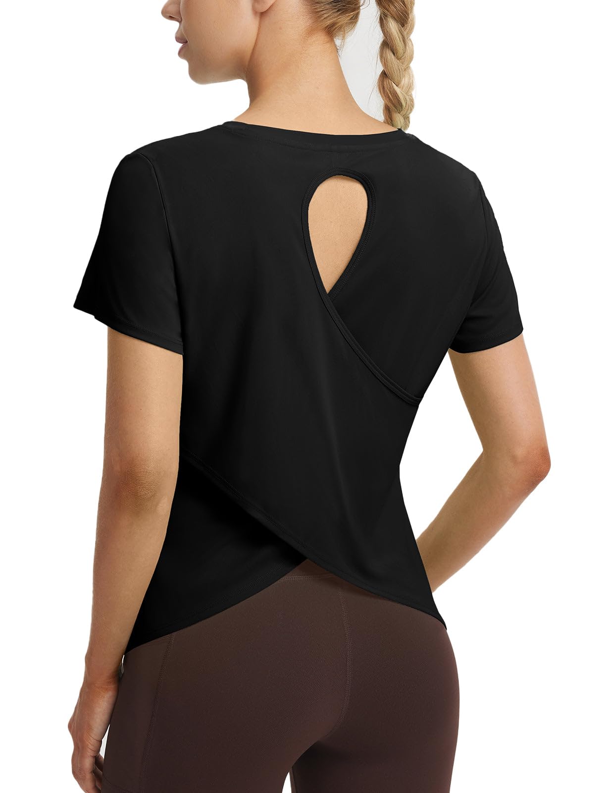 baleaf Womens Short Sleeve Athletic Shirts Open Back Workout Tops Quick Dry Loose Fit Gym Running Yoga T-Shirts