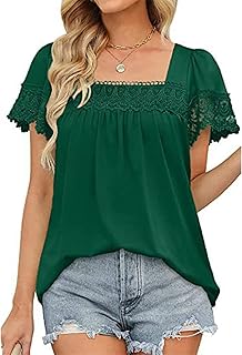Camisa de Encaje para Mujer, Encaje de Manga Corta, Casual, Lavable a Máquina, Patchwork de Encaje Suave, Manga Corta, Elástico para Todos los Días
