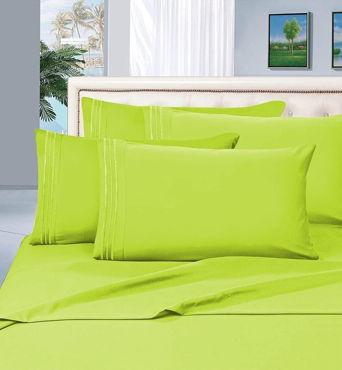Hotel Luxury Bed Sheets Set Softest Bedding 1500 Thread Count Deep Pocket up to 16inch Elastic All Around, Wrinkle & Fade Resistant - Twin/Twin XL, Lime