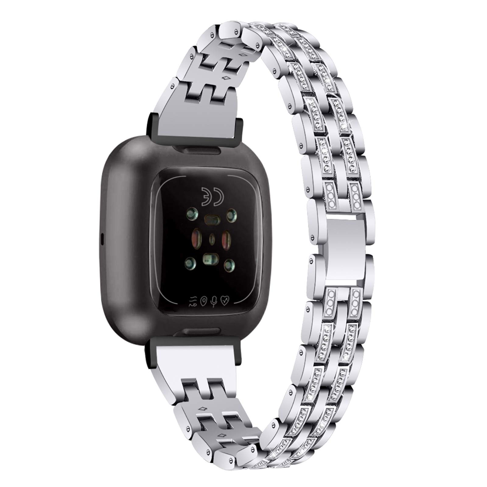 Cinturino Con Strass Per Fitbit Versa 3/Sense – Bracciale In Lega Di Zinco, Regolabile Da 14 A 20,6 Cm, Colore Argento