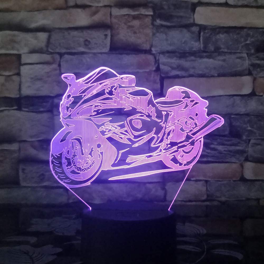 Le lampade a illusione ottica a LED 3D raffreddano la luce notturna della moto, 7 luci Touch Art Sculpture con cavi USB Lampada da tavolo per la decorazione della scrivania
