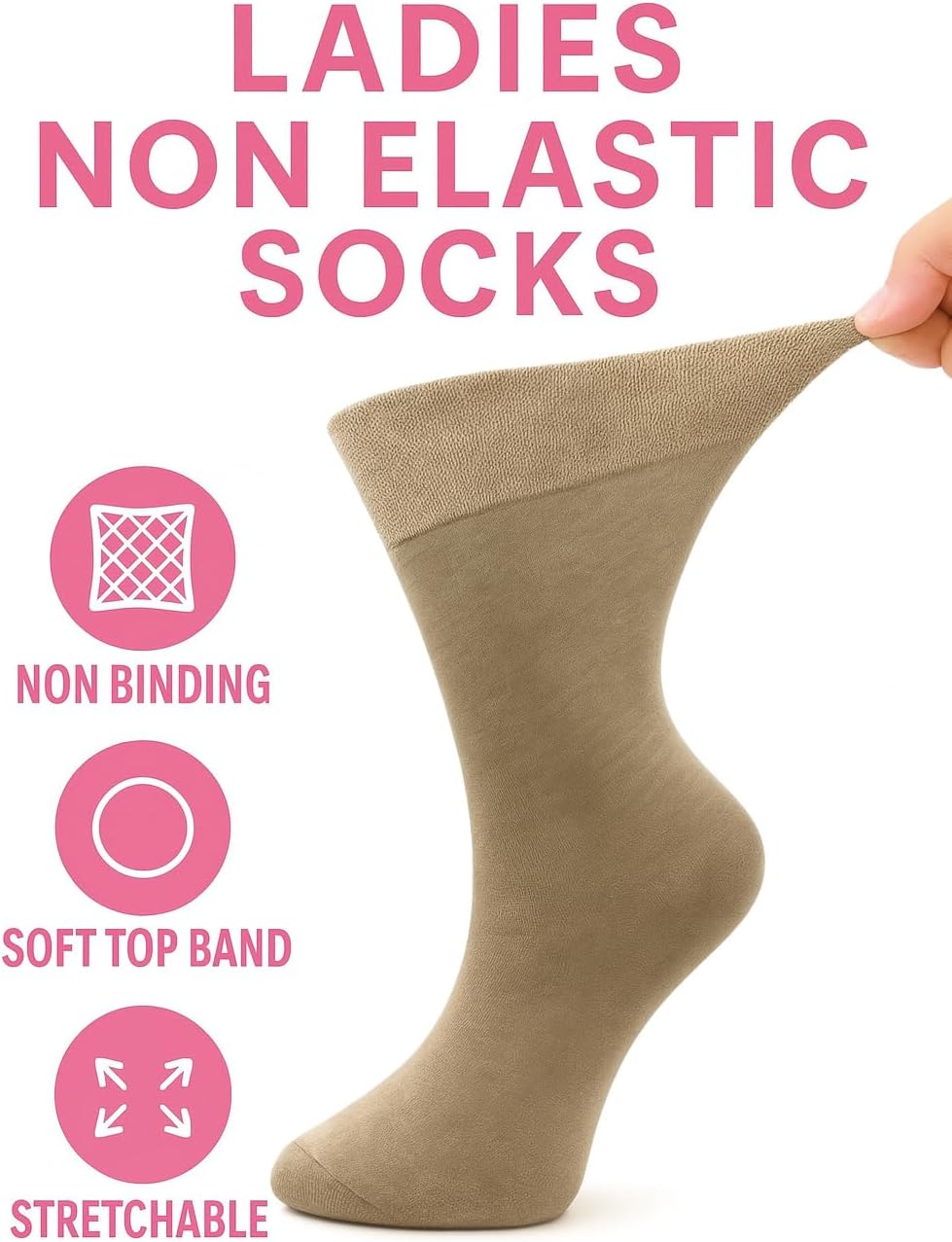 IOMI – Lot de 6 paires de chaussettes pour homme non élastiques, larges, sans retenue, en coton pour diabétiques, Beige IOMI – Lot de 6 paires de chaussettes pour homme non élastiques, larges, sans retenue, en coton pour diabétiques, Beige