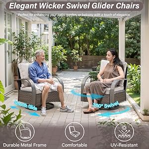 Outdoor Swivel Rocker Patio Chairs Set of 2, Heavy Duty Swivel Rocking Patio Chairs with Wide Metal Armrests, 2 Pieces Patio Furniture Wicker Glider Chairs Set with Removble Cushions for Porch Sunroom Outdoor Swivel Rocker Patio Chairs Set of 2 Heavy Duty Swivel Rocking Patio Chairs with Wide Metal Armrests 2 Pieces Patio Furniture Wicker Glider Chairs Set with Removble Cushions for Porch Sunroom
