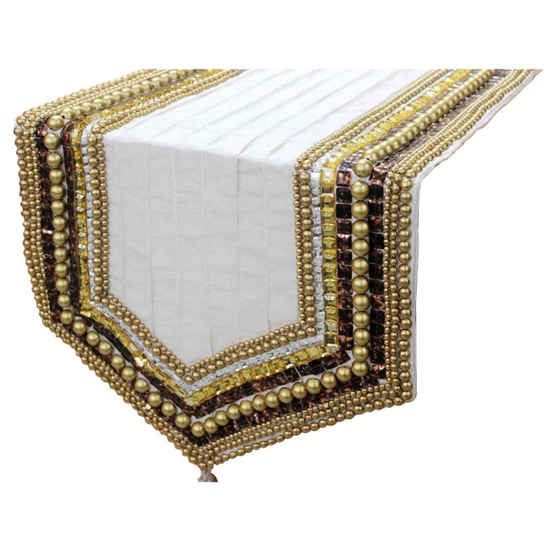 Designer Ivory Handmade Table Runner 35 x 160 cm, Sequin Bead Cystal Table Runner on Silk Dupioni fabric - Ivory Crystal Sequin — image 1