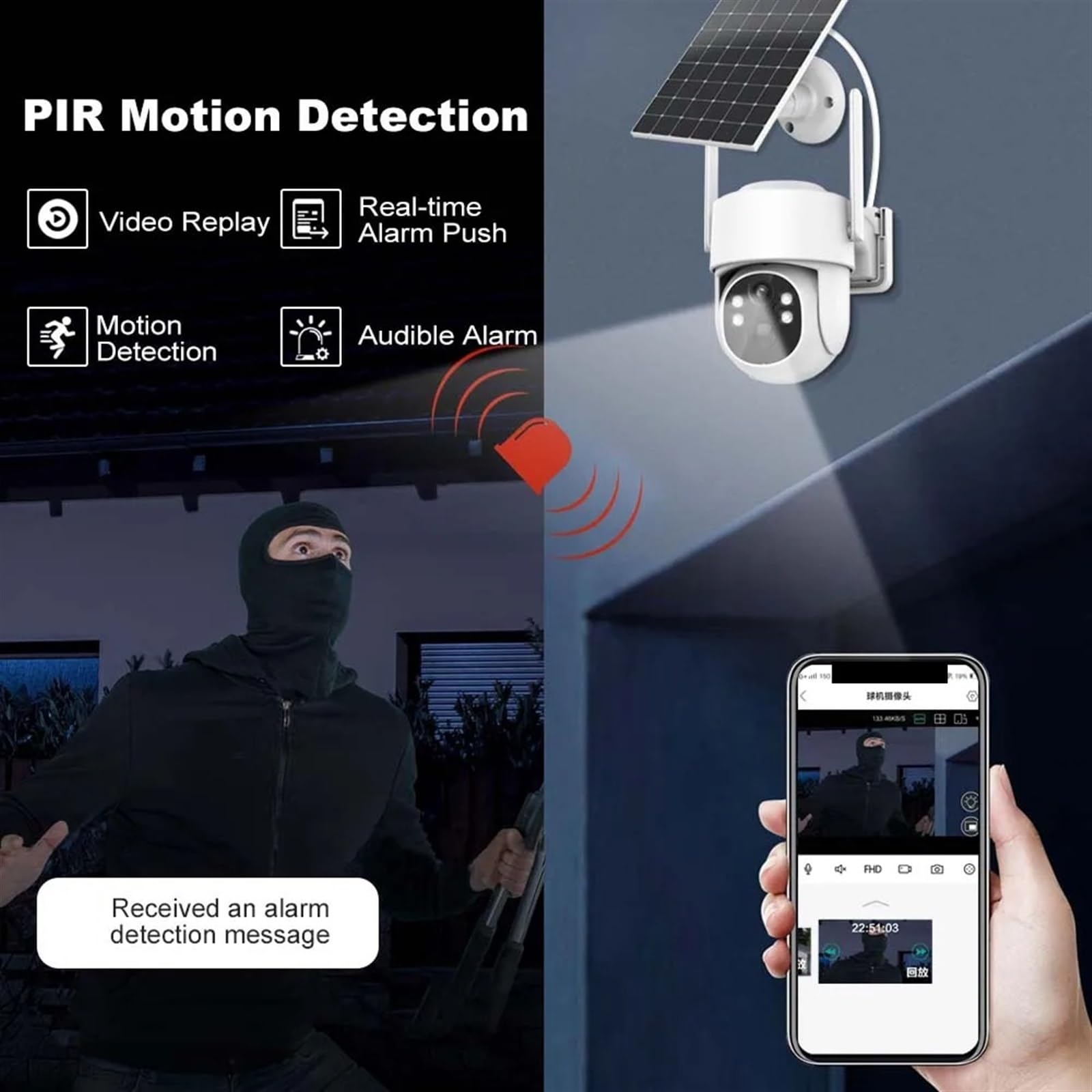 Camera Surveillance 4MP HD Solar Camera PTZ Outdoor Wireless Security Camera Battery Long Standby CCTV IP Cam Video Surveillance Cameras(4MP Black Add 128G)