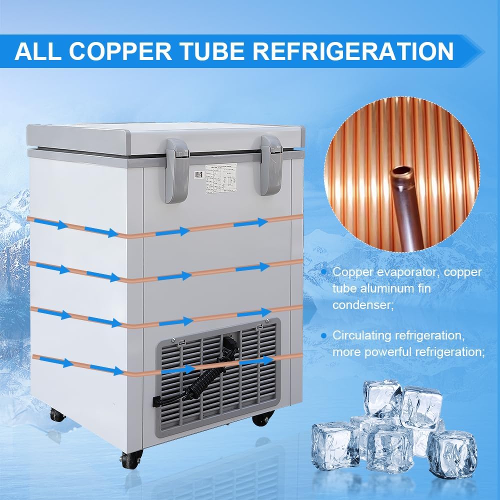 HNZXIB Ultra Low-temperature Freezer 28L, -123℉ Deep Freezer, Lab Refrigerator with Full Copper Tube System, 24/7 Continuous Cooling, ULT Freezer for Food & Sample Freezing, Cryogenic Storage