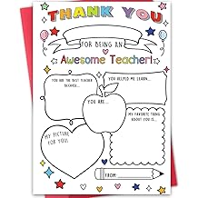 Hongshan Thank You Card for Teacher,Fill in the Blanks,Funny Appreciation Card Gift,Teacher Thank You Gifts Card from School Kids Students with Envelopes