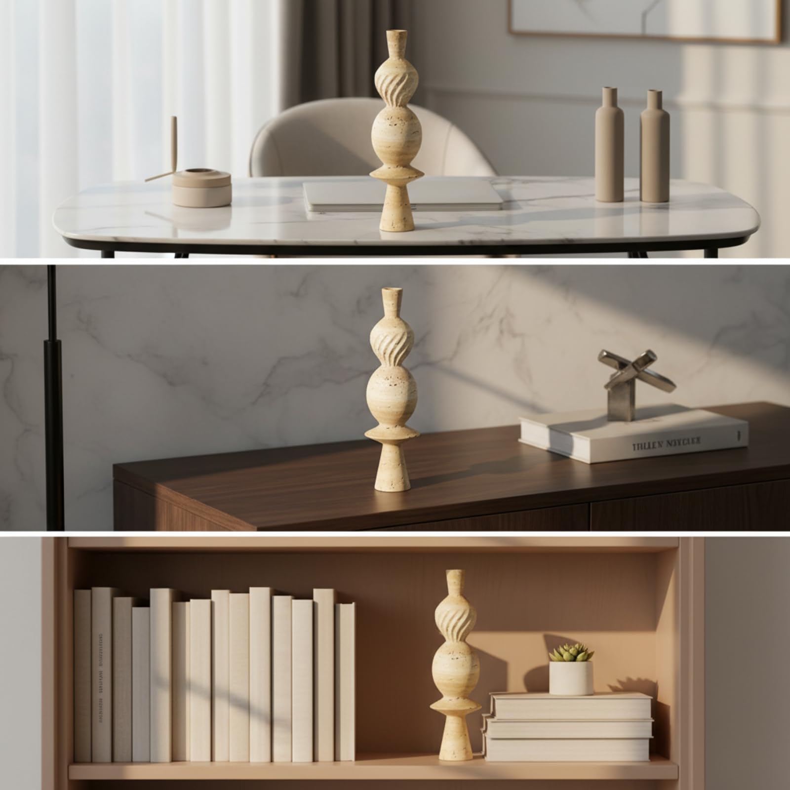 Escultura Mármol con Diseño Apilado y para Ornamento en Repisa Mueble O Escritorio,